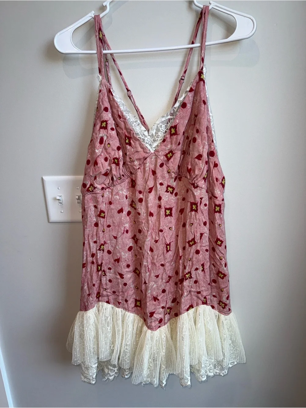 Anthropologie Dusty Pink Floral Lace-Trim Mini Dress - Picture 1 of 12